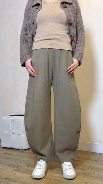 Grey green polyester cotton barrel leg pants