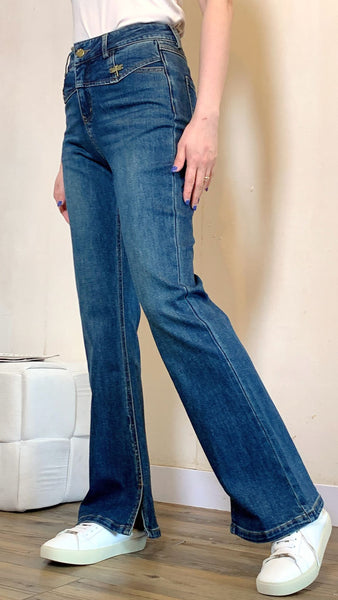 Denim blue slim cut mini-flare jeans