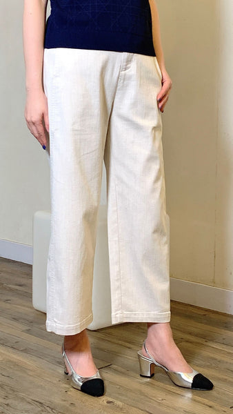Cotton x polyester straight leg ankle pants (in denim blue and linen color)