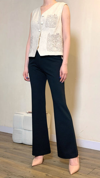 3d floral on linen vest