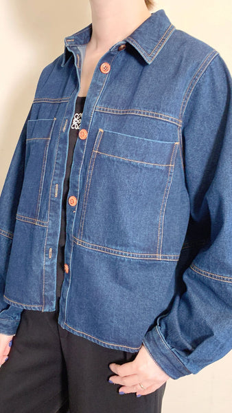 Trending front pocket blue denim jacket