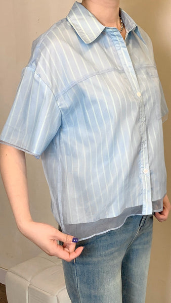 Mesh on baby blue cropped shirt