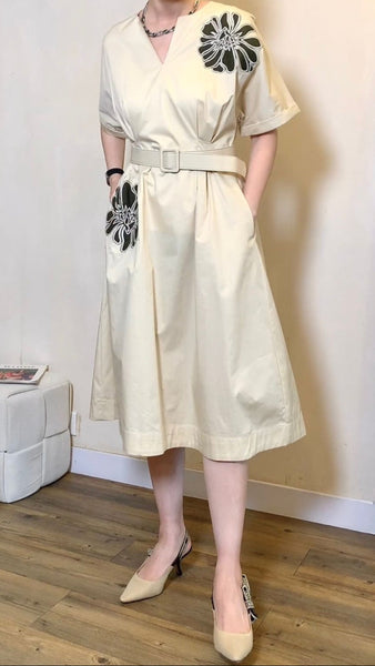 Khaki x embroidered floral maxi dress