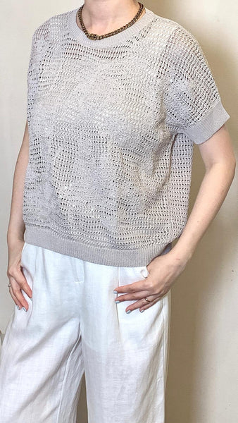 Khaki grey knitted floral top