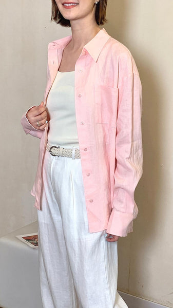 Light neon pink linen shirt