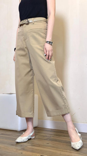 Khaki belted ankle pants