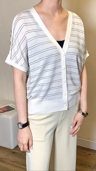 Silver beading stripy white dropped sleeves cardigan