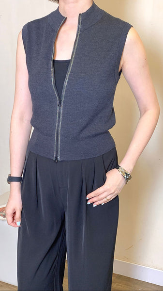 Dark grey refined wool zipped slim top