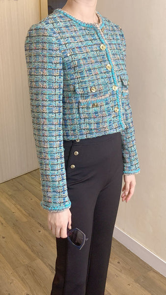 Teal x blue tweed jacket