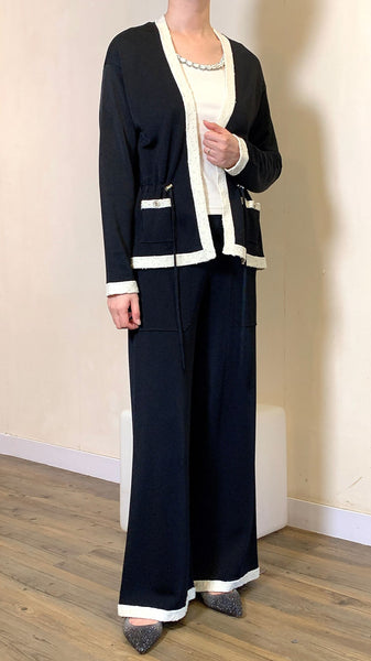 Black x white panel viscose drawstring jacket