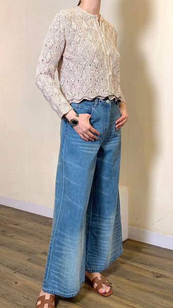 Pastel pink diamond patterned scallop trimming twin set