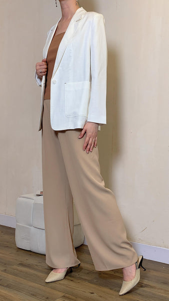 Khaki straight leg polyester airy pants
