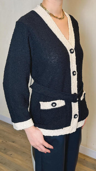 Black x off white wool jacket with silver rhinestone buttons