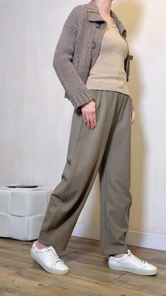 Grey green polyester cotton barrel leg pants