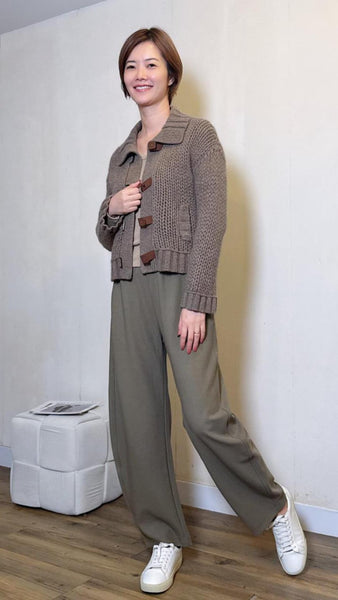 Grey green polyester cotton barrel leg pants