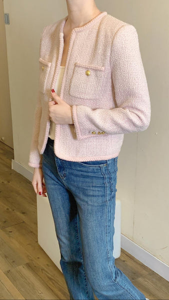 Pink blazer with gold buttons