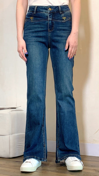 Denim blue slim cut mini-flare jeans