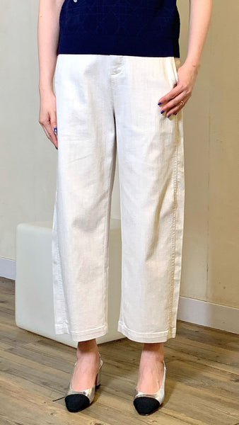 Cotton x polyester straight leg ankle pants (in denim blue and linen color)