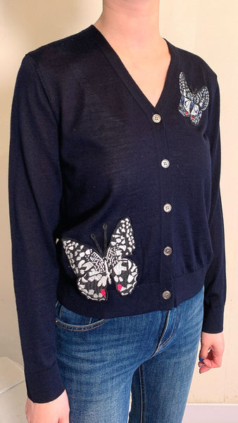 3d embodied butterflies on black cardigan