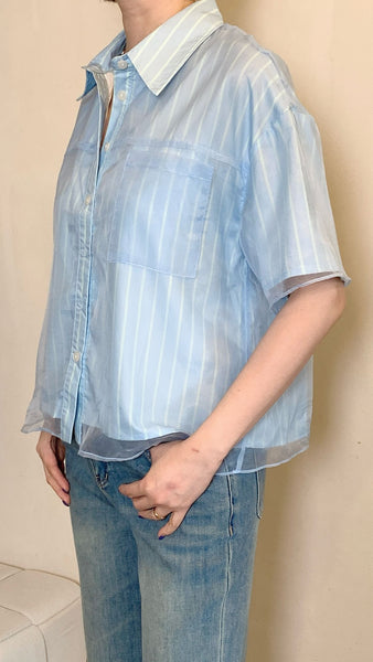 Mesh on baby blue cropped shirt