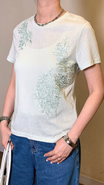 Sequined mint green soft cotton tee