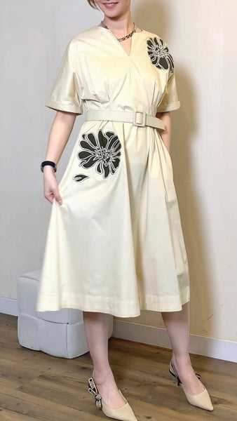 Khaki x embroidered floral maxi dress