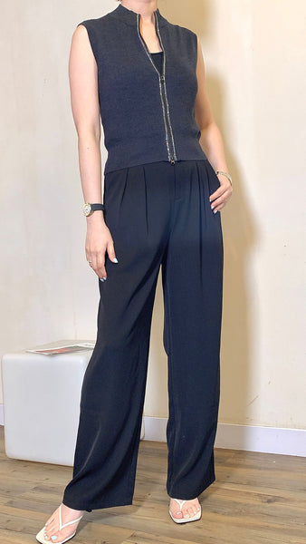 Dark grey refined wool zipped slim top