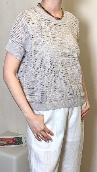 Khaki grey knitted floral top