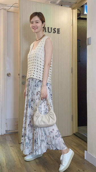 Ivory floral pleated skirt