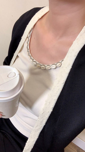 Black x white panel viscose drawstring jacket