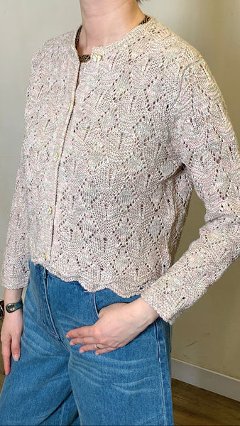 Pastel pink diamond patterned scallop trimming twin set