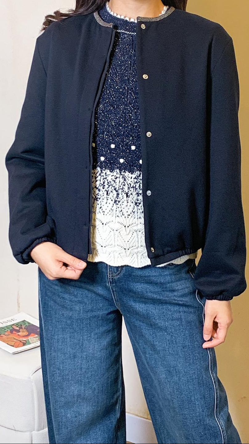 Navy ultra soft jacket shimmer neckline