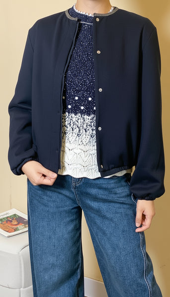 Navy ultra soft jacket shimmer neckline