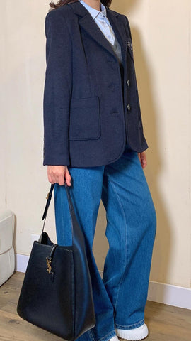 Navy felt silhouette blazer