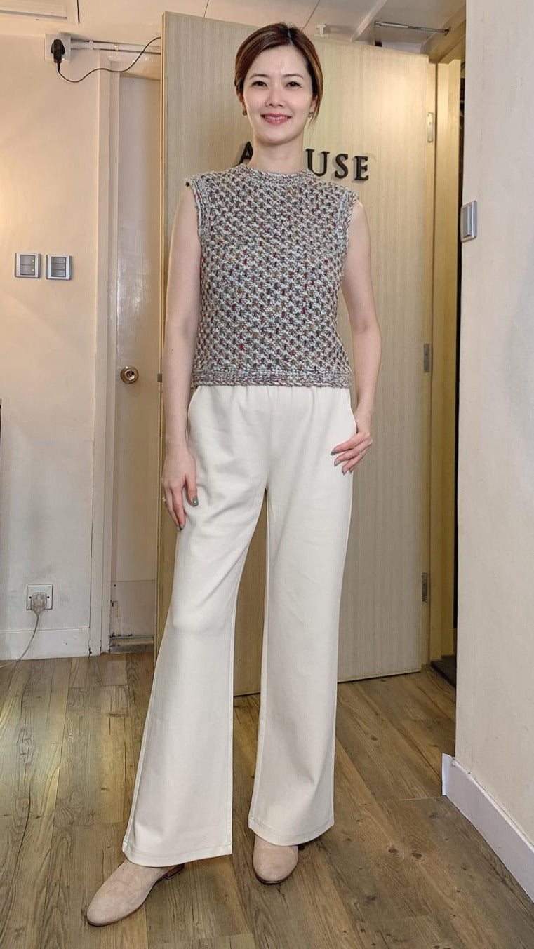 Festive orange red mid collar knitted cashmere blend sleeveless top