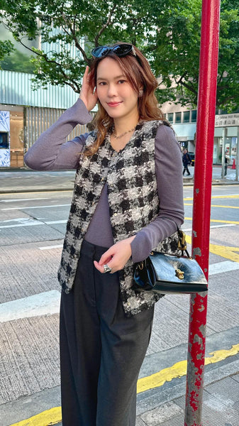 Black x teal tweed vest