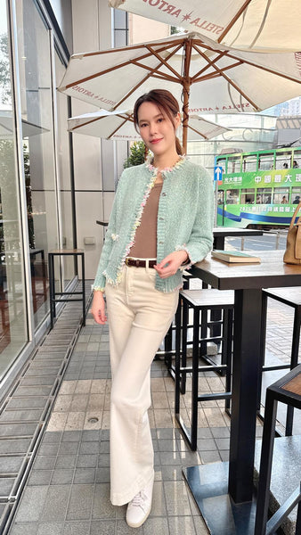 Mint green cardigan with pastel trimming cardigan