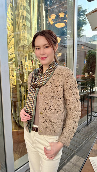 Greenish khaki chunky knit cardigan with gold buttons