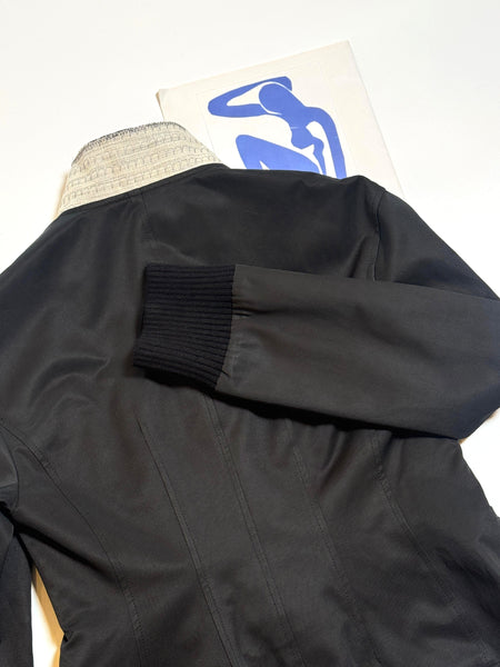 Black sculptural stand collar bomber jacket