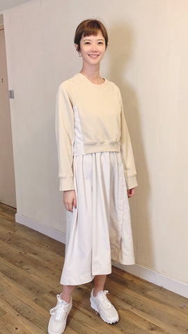 Light khaki x white 2-tone combo fabric maxi dress