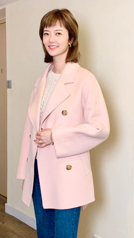Pink wool-cashmere belted mid-length coat