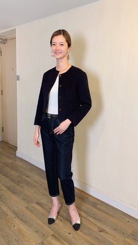 Navy wool-cashmere cropped coat