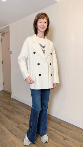 Ivory double-breasted wool-cashmere mid-length coat