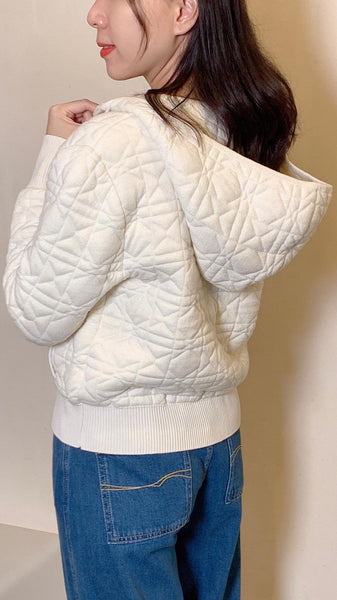 Ultra soft cream white wool/ silk quilted hooded jacket