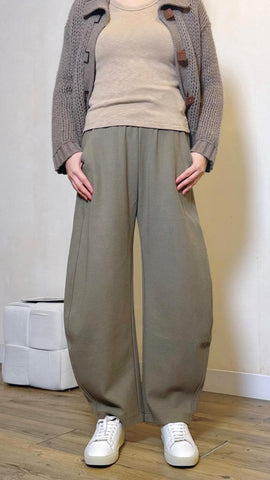 Grey green polyester cotton barrel leg pants