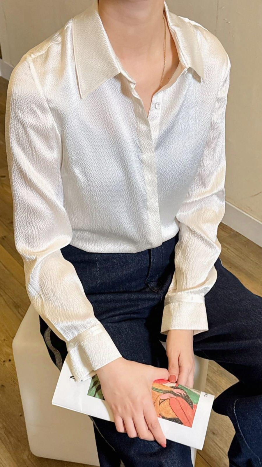 Pearl white silk shirt