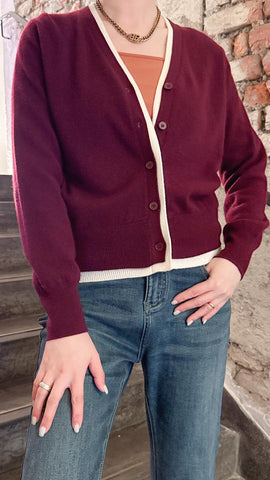 Burgundy contrast with lining cashmere top