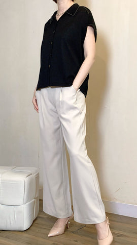 Ivory white versatile straight leg elastic waist pants