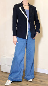 Stylish black blazer with white stripy panel