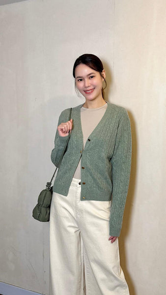 Mint green cable knitted baby cashmere cardigan